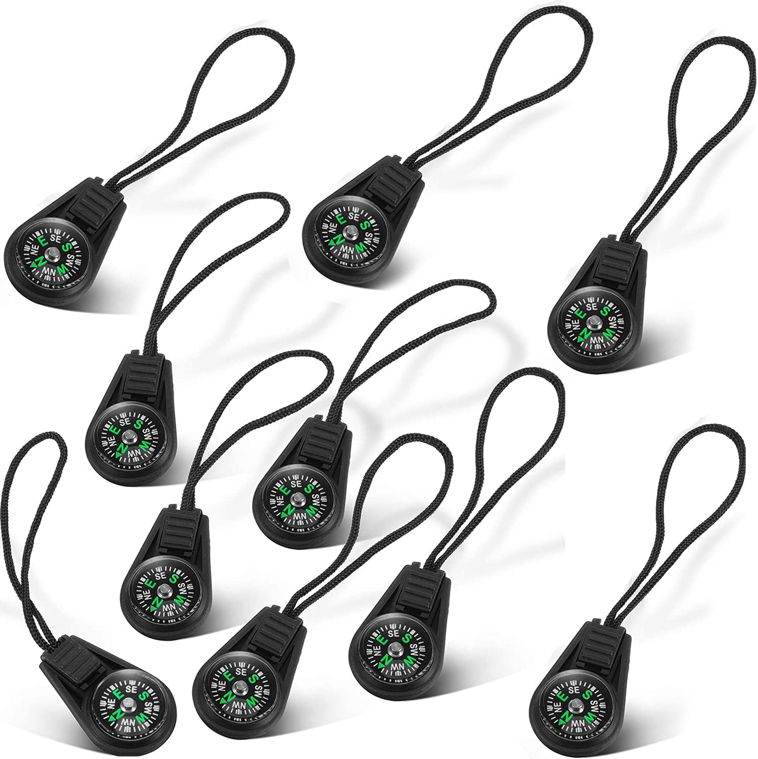 Kastwave Mini Survival Compass, 10 Pcs Pocket Compass With Chain Outdoor Camping Hiking Liquid Filled Keychains, Ornaments, Toys For Children