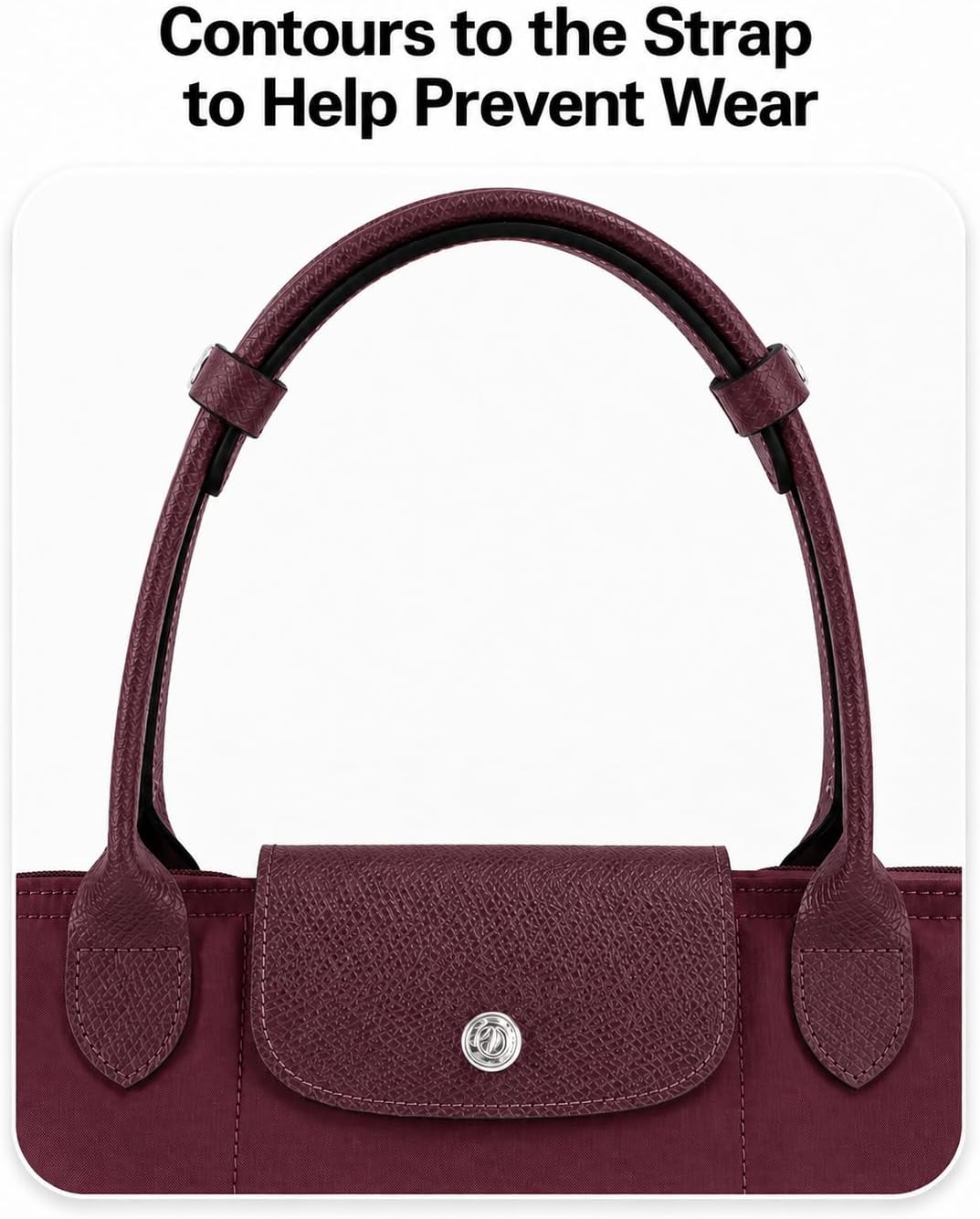 Shoulder Strap Pad Compatible with Longchamp Le Pliage Original Tote Bags – Upgraded Anti-Slip, Pressure-Relief & Wear-Protection Design, Premium Leather, Pomegranate
