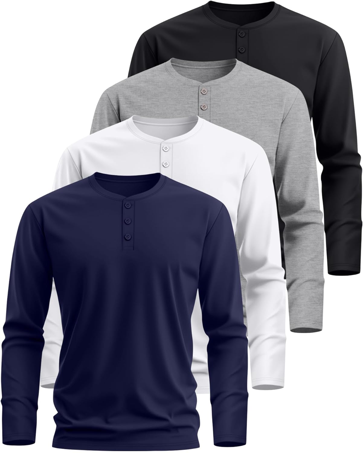 4 Pack Men's Big and Tall Henley T-Shirts, Long Sleeve Loose Fit Button Tees Plus Size Casual Basic Fall Shirts