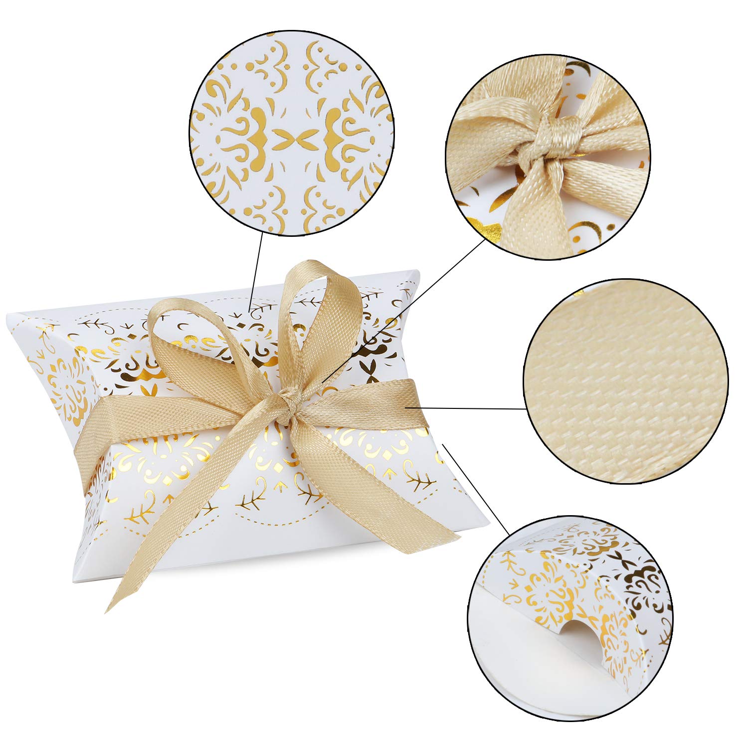 JZK 50 x kartonnen geschenkdoosjes in gouden kussen-vorm, voor snoep, sieraden, gastgeschenken