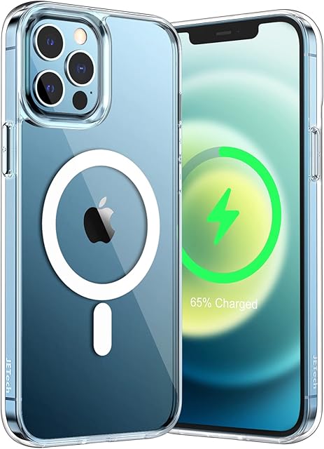 JETech Magnetic Case for iPhone 12 Pro Max 6.7-Inch Compatible with MagSafe Wireless Charging, Shockproof Phone Bumper Cover, Anti-Scratch Clear Back (Clear)