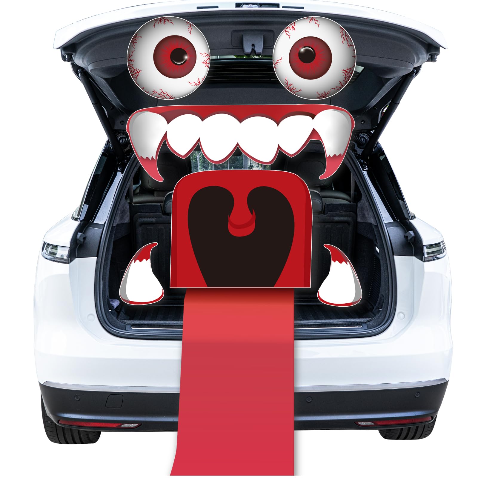wesquer trunk or treat car decorations kit cute monster halloween car decorations for suv, truck, garage door decor with long tongue, throat, eyes, teeth, reusable halloween party backdrop supplies