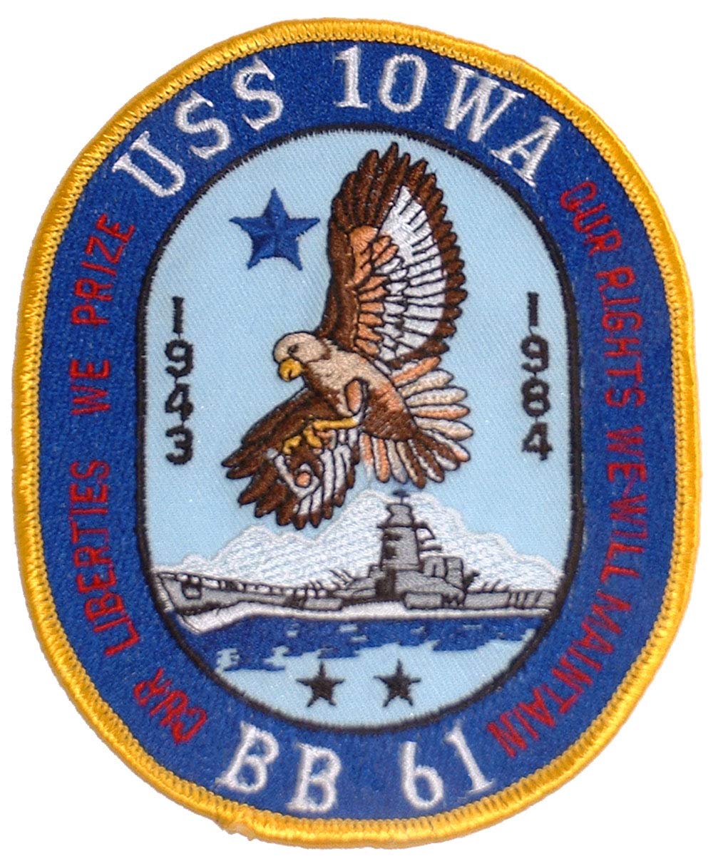 United States Navy USN USS BB-61 Iowa Ship Embroidered Patch, with Iron-On Adhesive