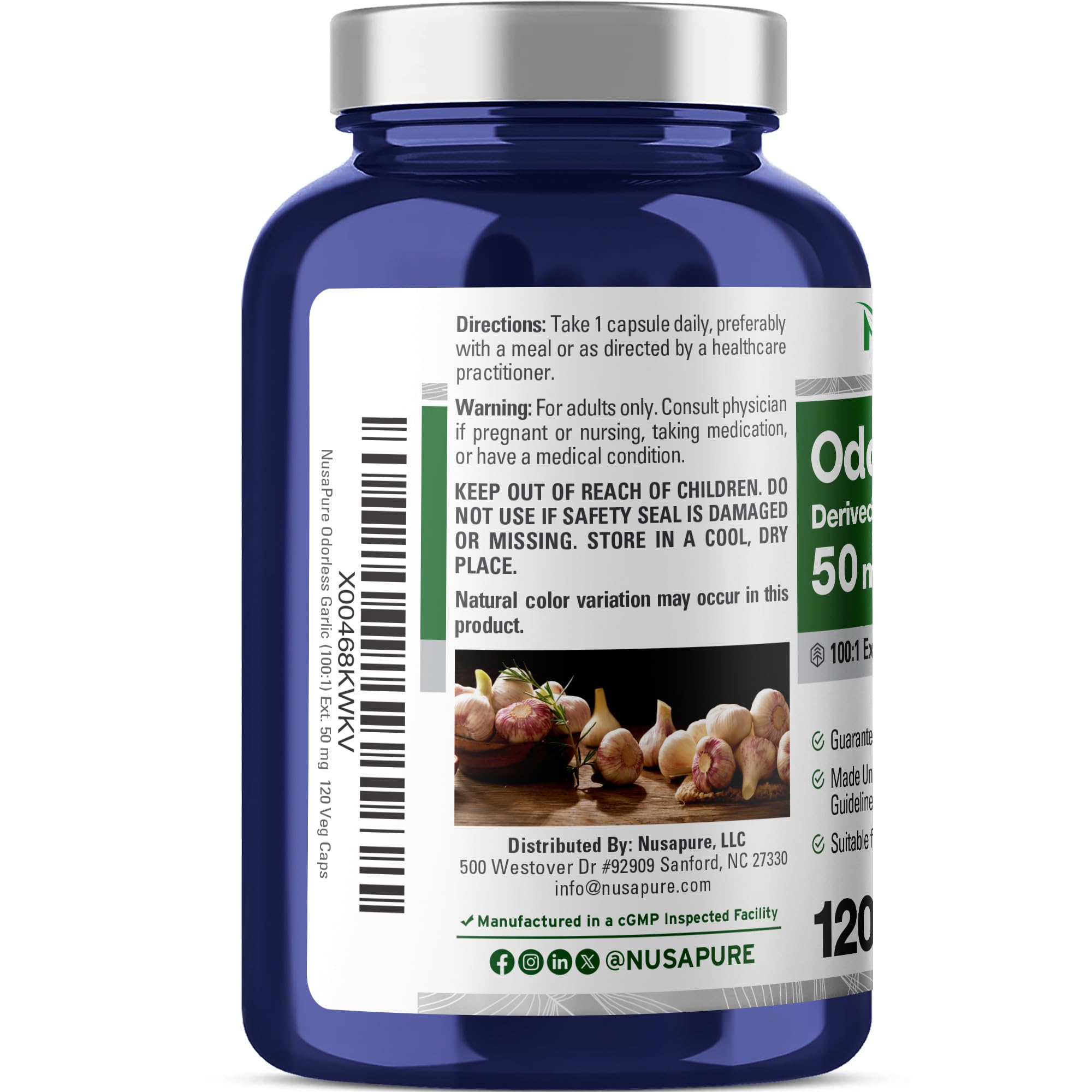Odorless Garlic, Vegan, 50mg, 120 Veg Capsules - 120 Servings — Amazon image 2