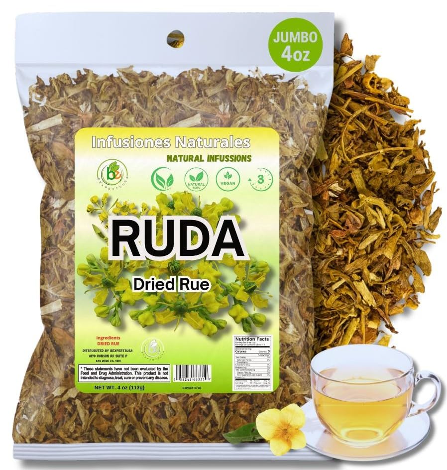 Ruda Seca Té – Rue Dried Herbs Tea – 4 oz (113 g) – Ruta Graveolens Loose Leaf – Traditional Herbal Infusion – 100% Natural, Wildcrafted, Vegan, Non-GMO – by BexpertsUSA