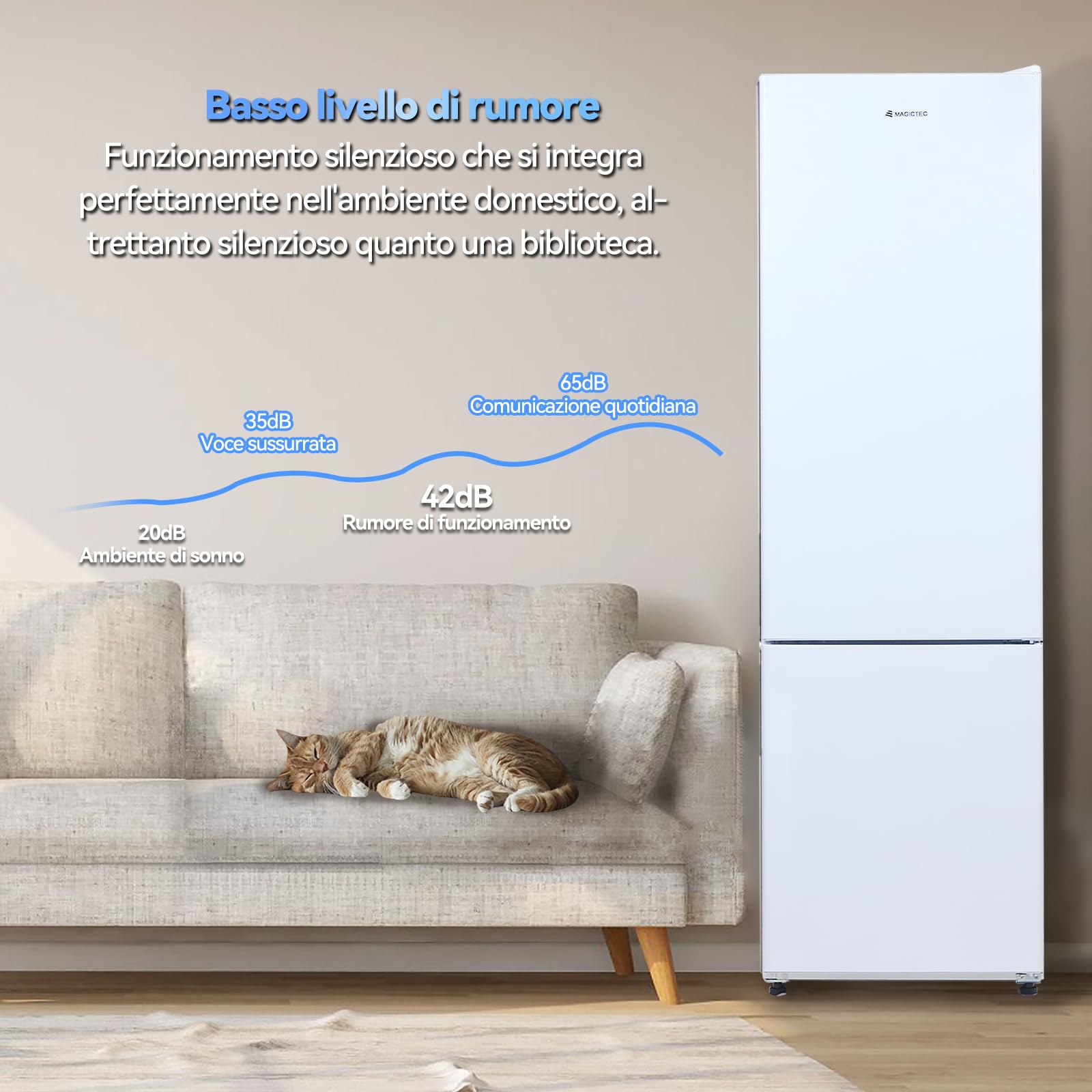 magictec Frigorifero a libera installazione con congelatore | 266 litri (192 l/74 l) | Combinazione frigorifero-congelatore | Low-frost | Illuminazione a LED | Bianco