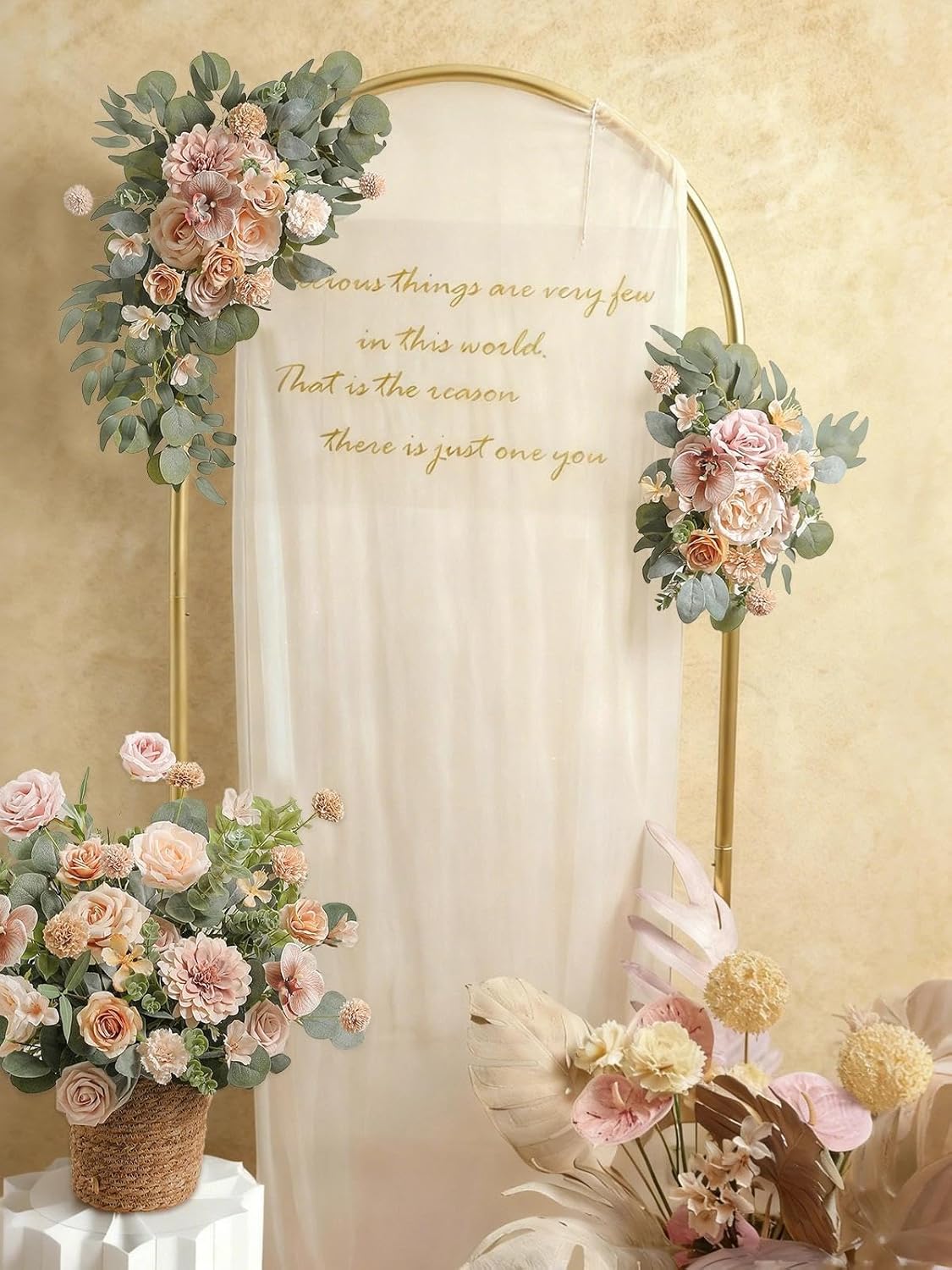 Artificial Flowers Set Champagne Coffee Silk Fake Flowers with Stems for DIY Wedding Bridal Bouquets Cake Arch Floral Arrangement Table Centerpieces Baby Shower Party Home Decorations - Image 7