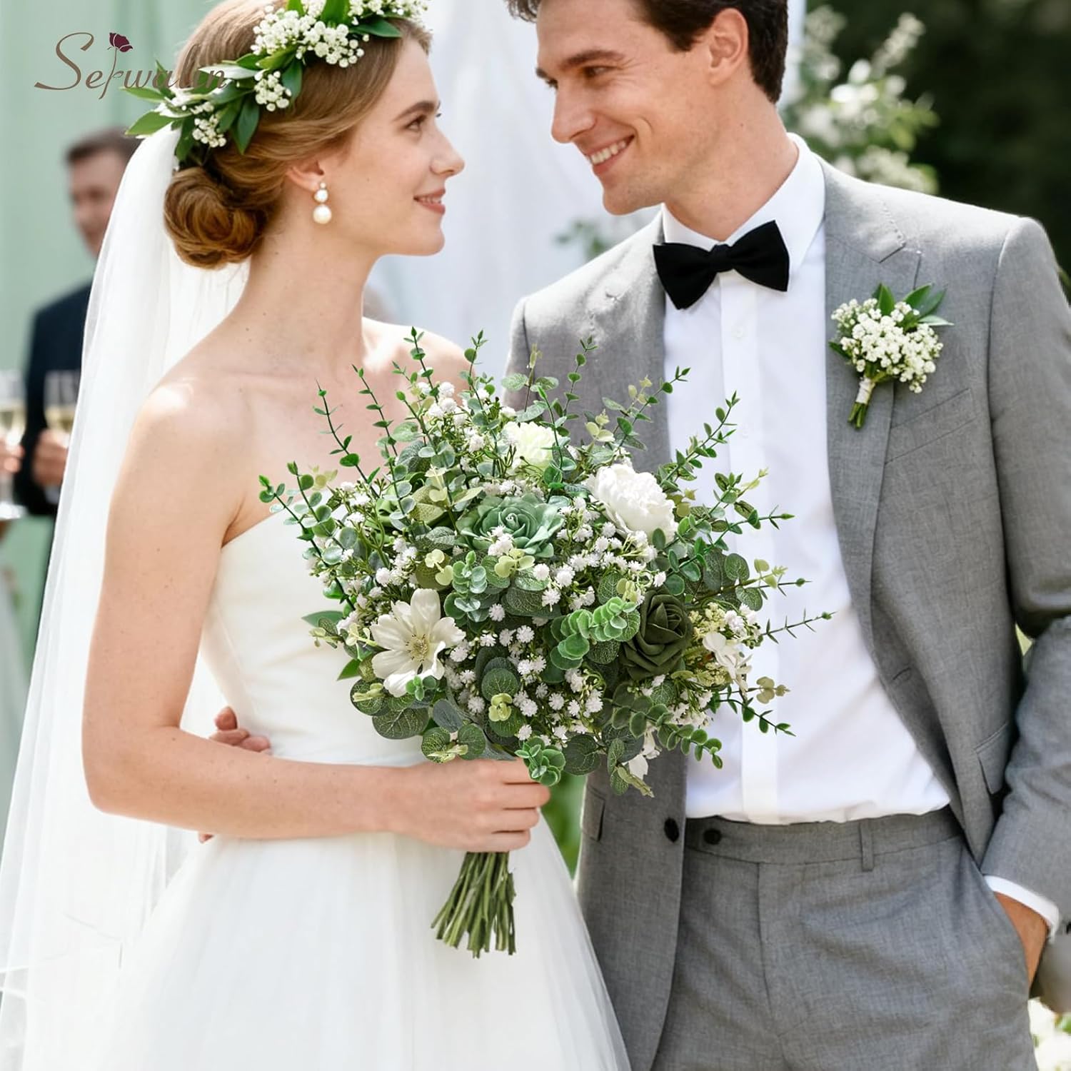 Serwalin 50Pcs Mixed Eucalyptus Greenery Stems 3 Kinds,Baby Breath Flowers Artificial Bulk with Faux Eucalyptus Stems Fake Greenery for DIY Bouquets Wedding Floral Arrangement Home Decor