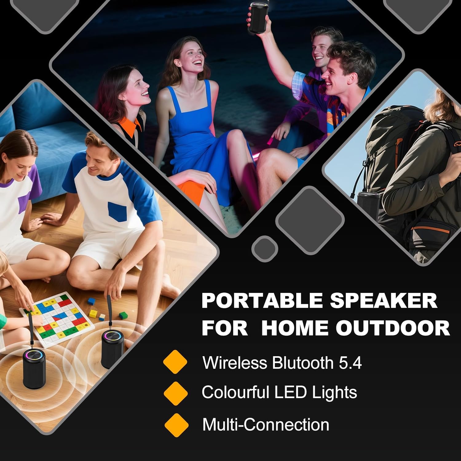 Portable Bluetooth Speaker 6W, Wireless BT5.4 Speaker with AUX & TF Card (microSD) Input, HD Clear Sound, RGB Light, IPX55 Waterproof, TWS Stereo Pairing, Black - Image 8