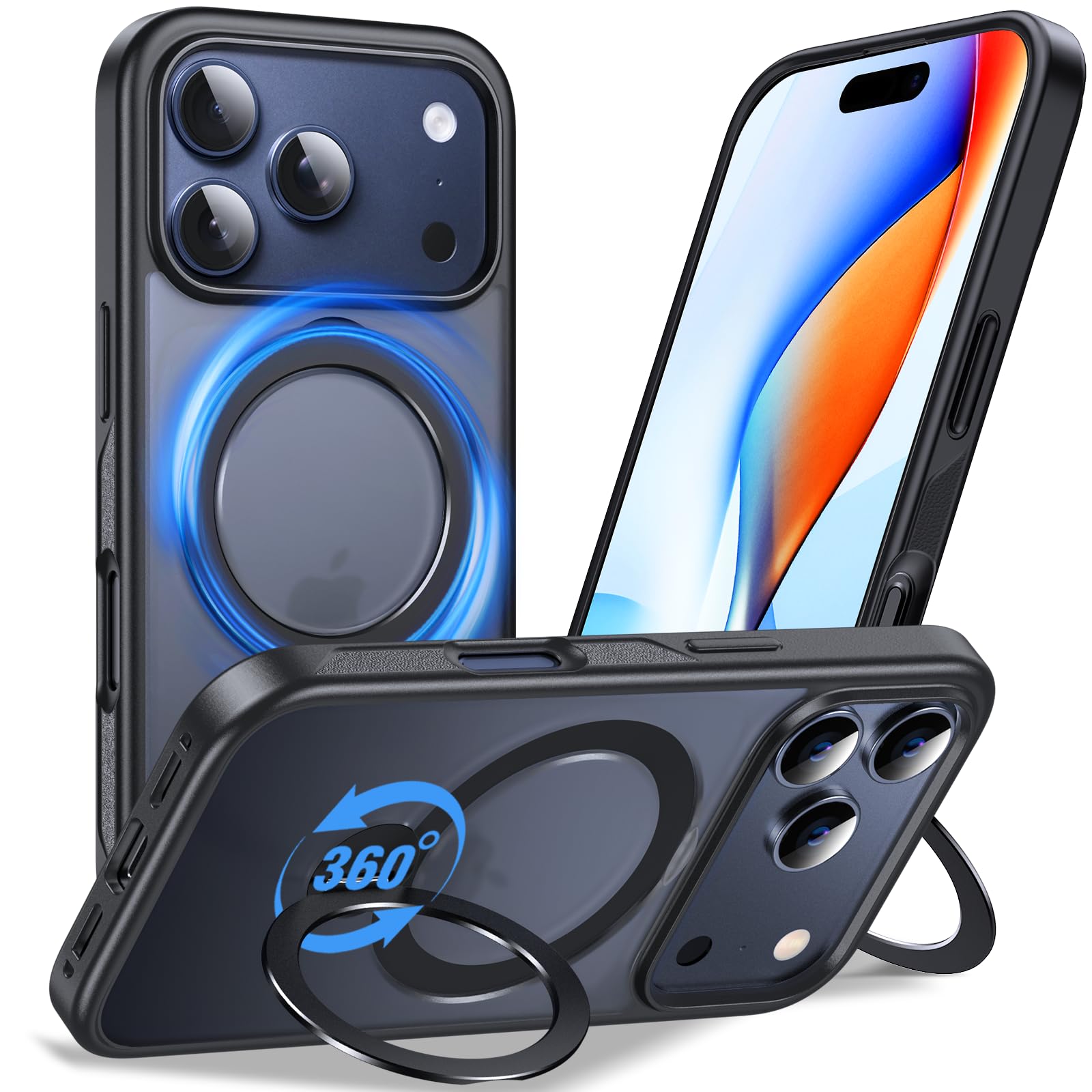 Coque iPhone 17 Pro magnétique antichoc noire avec support anneau 360 MagSafe - 8