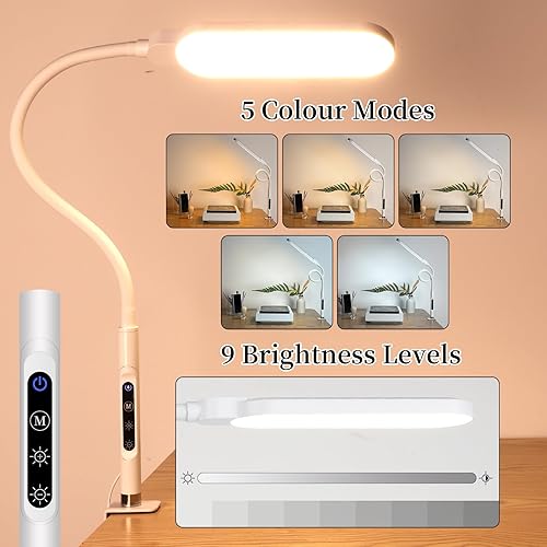 Miniatura 3 de BQAN Lámpara de escritorio LED con abrazadera, 15 W cuidado de los ojos, lámpara de escritorio ajustable de cuello de cisne para oficina en casa con