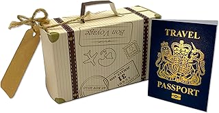 DIY Surprise Mini Suitcase & Mini GOLD effect Passport Reveal Gift bundle (DIY). Perfect for Valentine, birthday, family trips away!