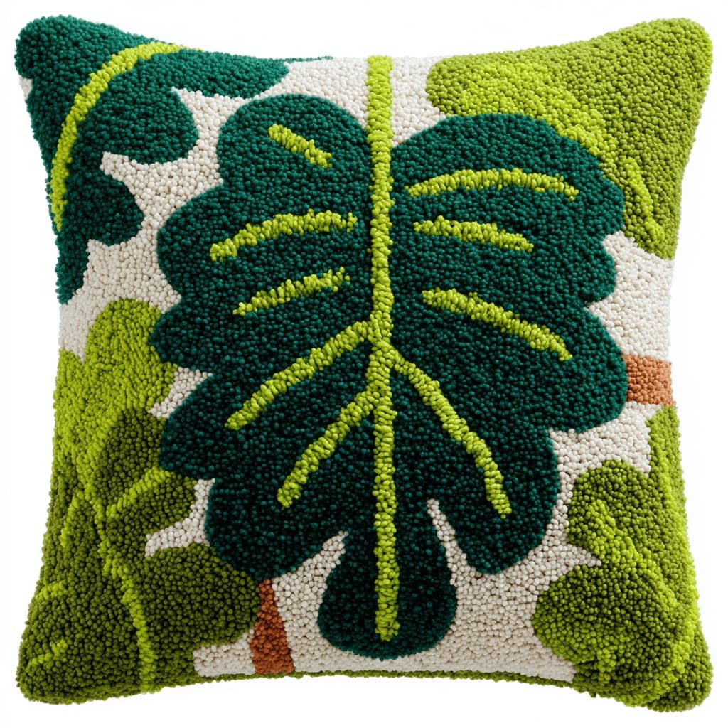 Kitquiver Latch Hook Kits for Adults Leaf Rug Cover Pillowcase Beginner DIY Needlework Embroidery Kits Handmade Set Craft Sofa Home Decor 43X43Cm