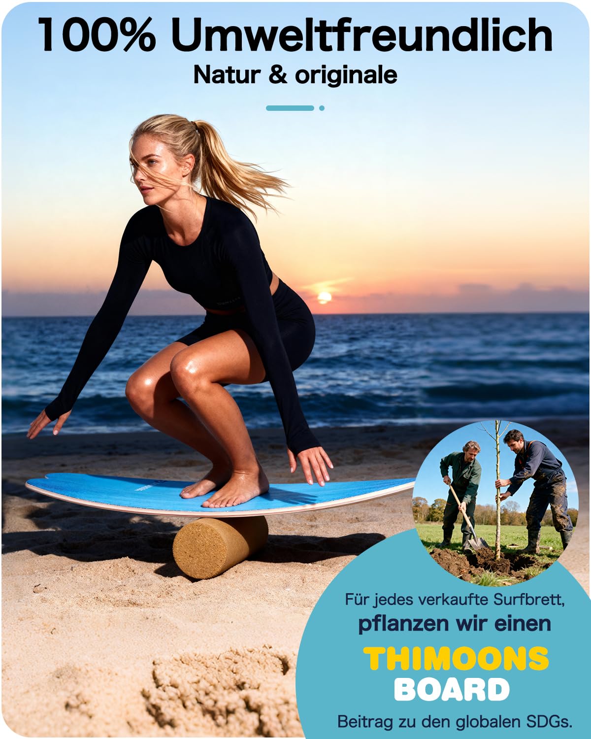 Balance Board Erwachsene | Rutschfeste Oberfläche & Rocker Shape | Surf Balanceboards für Surf Core-Training, Fitness, Reha & Koordination,inkl. Rolle, Halbkugel und Balance Ball