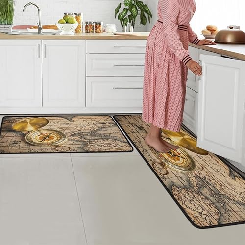 Miniatura 7 de GUYOS Tapete de cocina con patrones de mapa vintage 2 piezas tapetes acolchados antifatiga para suelo de cocina de 47 x 17 pulgadas29 x 17 pulgadas,