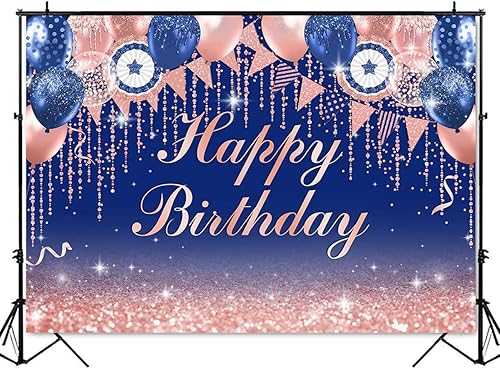 Miniatura 7 de Mocsicka Telón de fondo azul y plateado de feliz cumpleaños con purpurina bokeh plateado para decoración de fiesta de cumpleaños, suministros para