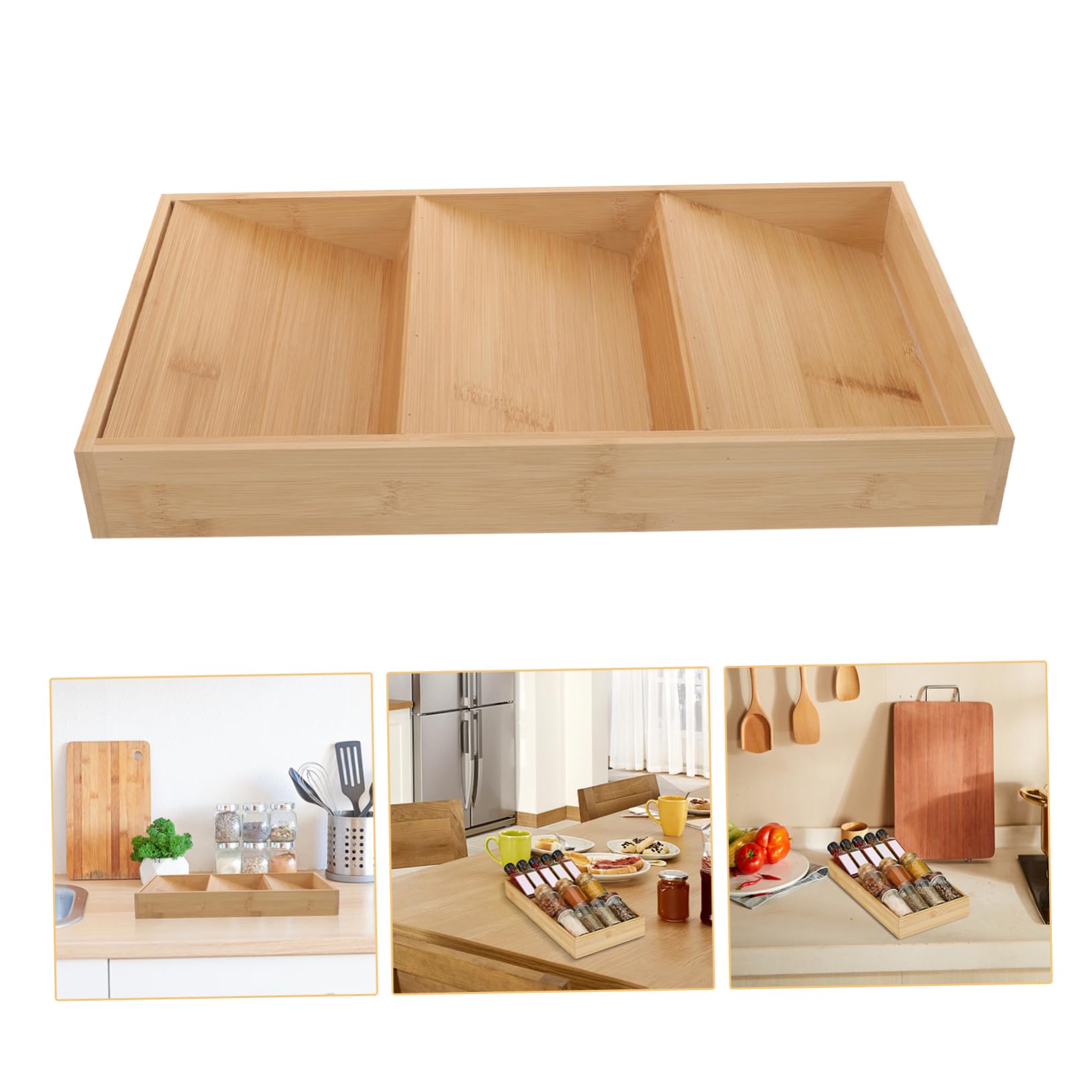 Gatuida Organisateur D'épices à 3 Niveaux Cuisine en Bambou Étagère Pratique et Antidérapante Rangement pour Tiroir ou Plan de Travail