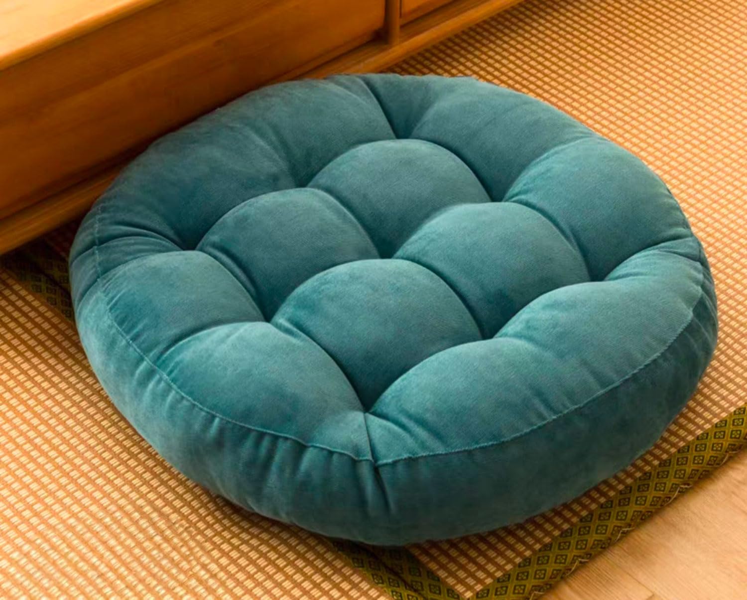MGEMJMJ Meditation Floor Pillow,Large Round Floor Cushions For Adults Tufted Corduroy Floor Seat Pillows Cushion For Living Room(Size:40x40cm(16x16inch),Color:light blue)