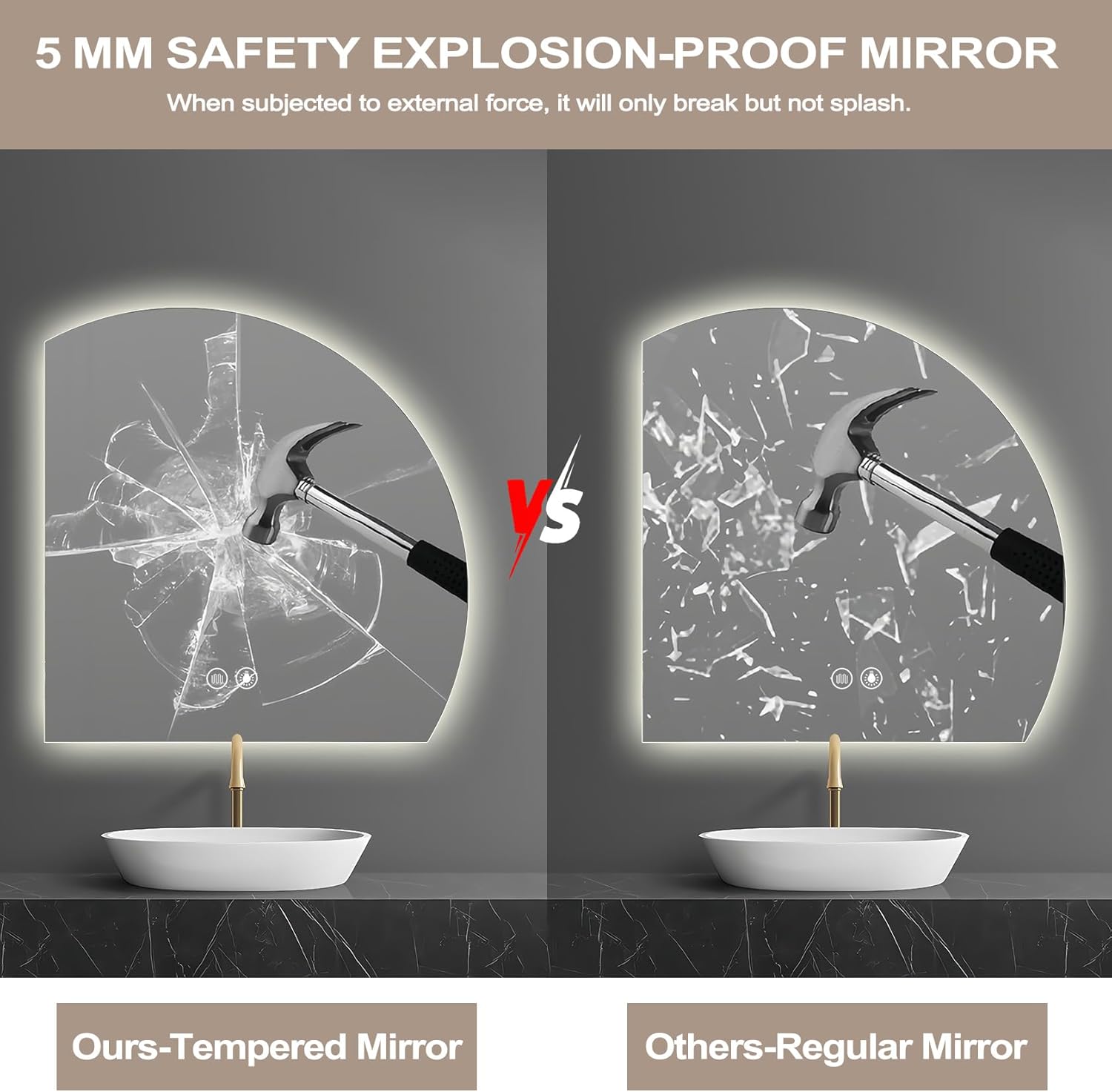 YUDACHU 32"x32"Bathroom Led Mirror, Rounded Anti-Fog Smart Mirror Bathroom, Shatter-Proof, Memory Function, 3 Colors Dimmable Vanity Mirrors for Wall Modern Decorative