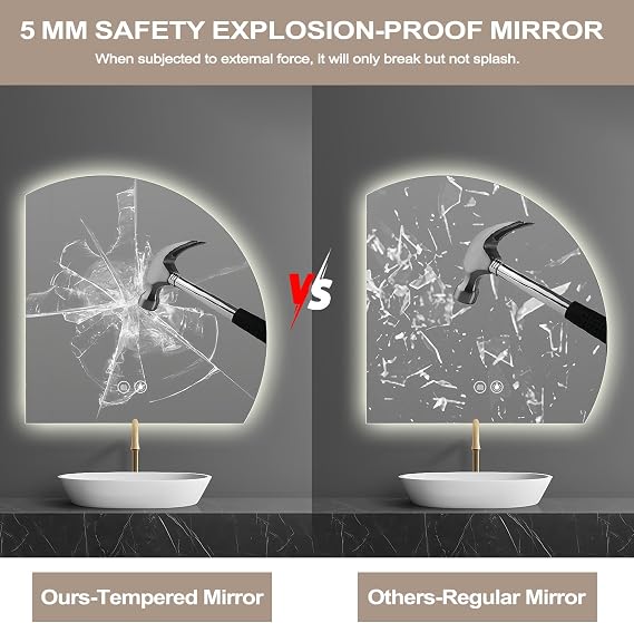 Led Bathroom Mirror with Lights, 3636 Smart Backlit Vanity Mirrors with Anti-Fog, Large Irregular Modern Lighted Bathroom Mirror for Wall,Dimmable, 3 Colors Light, Shatterproof