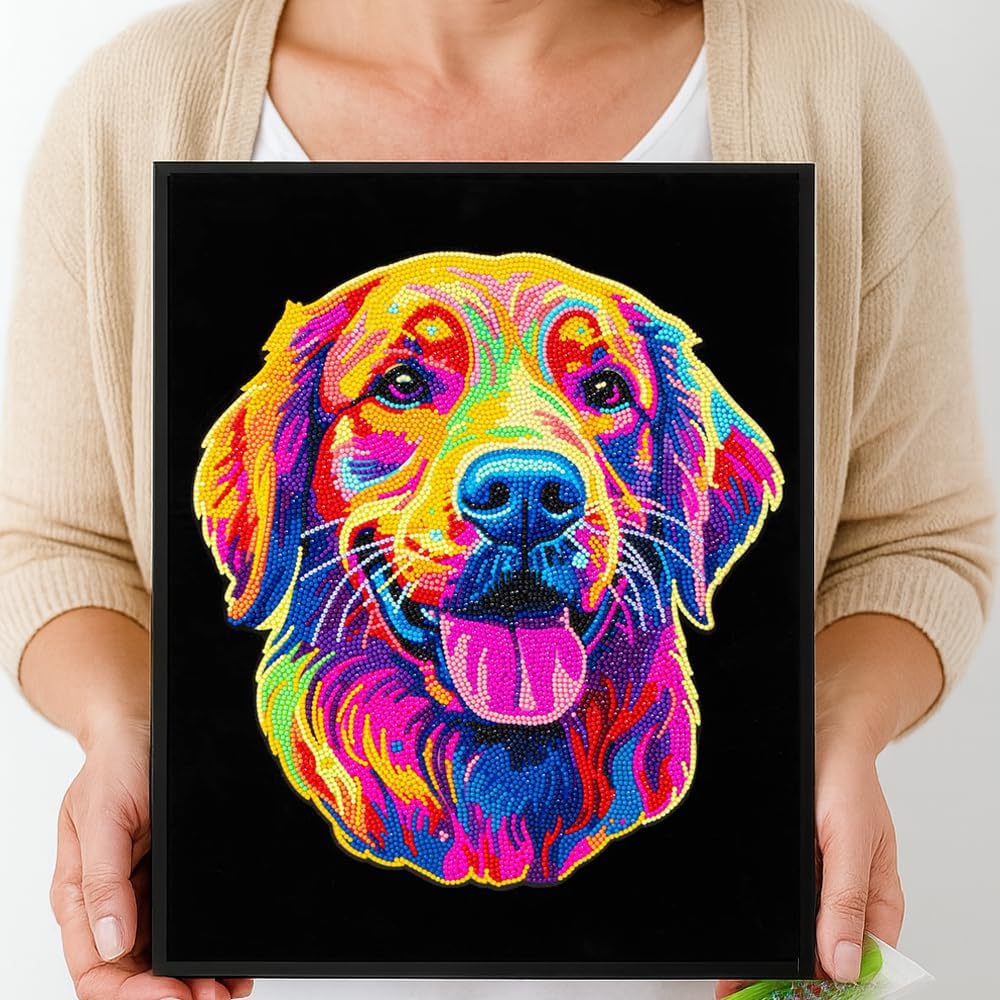 DIAMOND DOTZ Neon Flock Golden Retriever Diamond Painting Kits for Adults - Colorful Diamond Art Kits a Relaxing Creative Craft Kit with Dotz Gems 18x14
