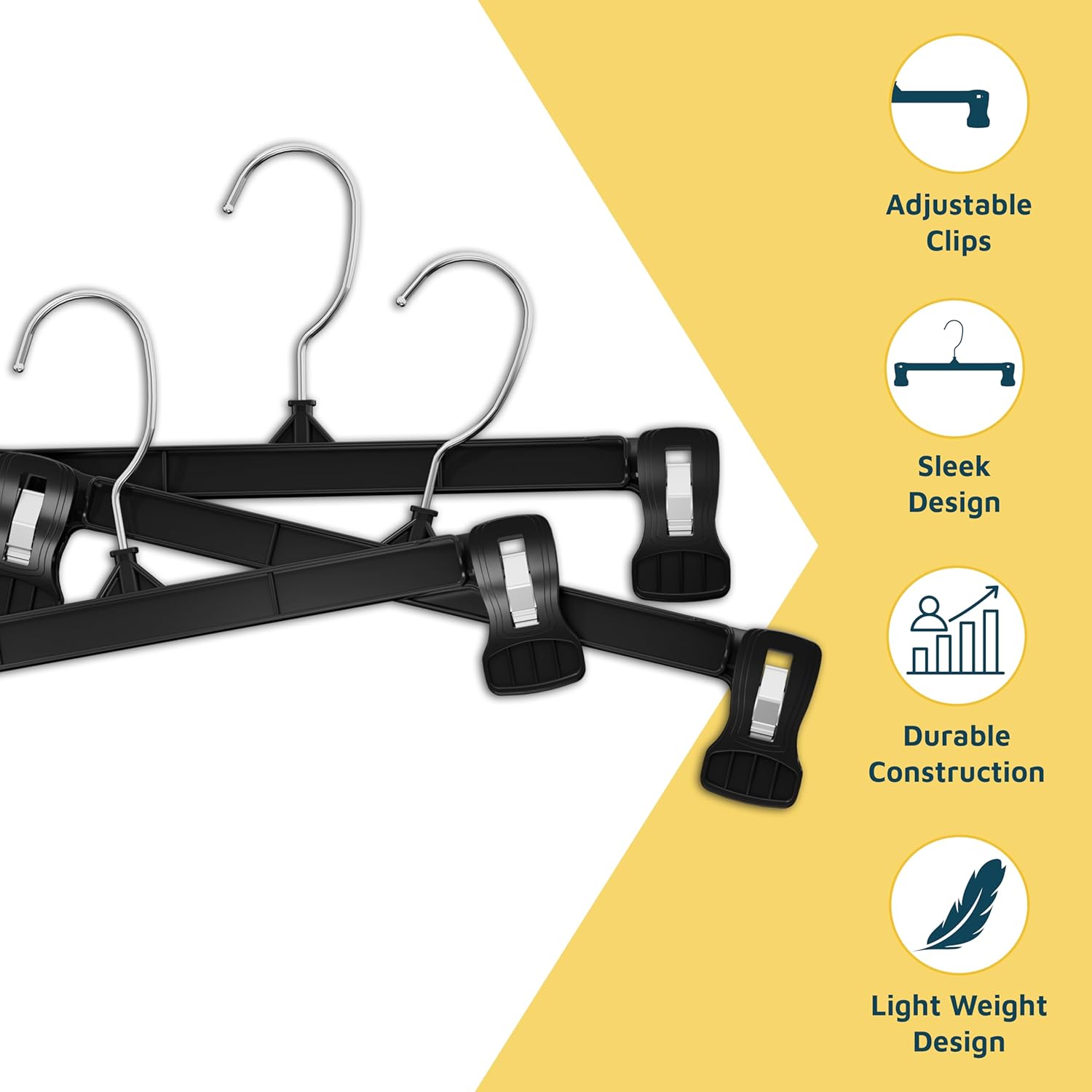 Lifemaster Pants Hangers with Clips Pack of 50, 12-Inch Heavy-Duty Clothes Hangers with Non-Slip Ridged Grip Clips & 360° Swivel Hook, Space-Saving Closet Organizer for Pants, Skirts & Shorts, White