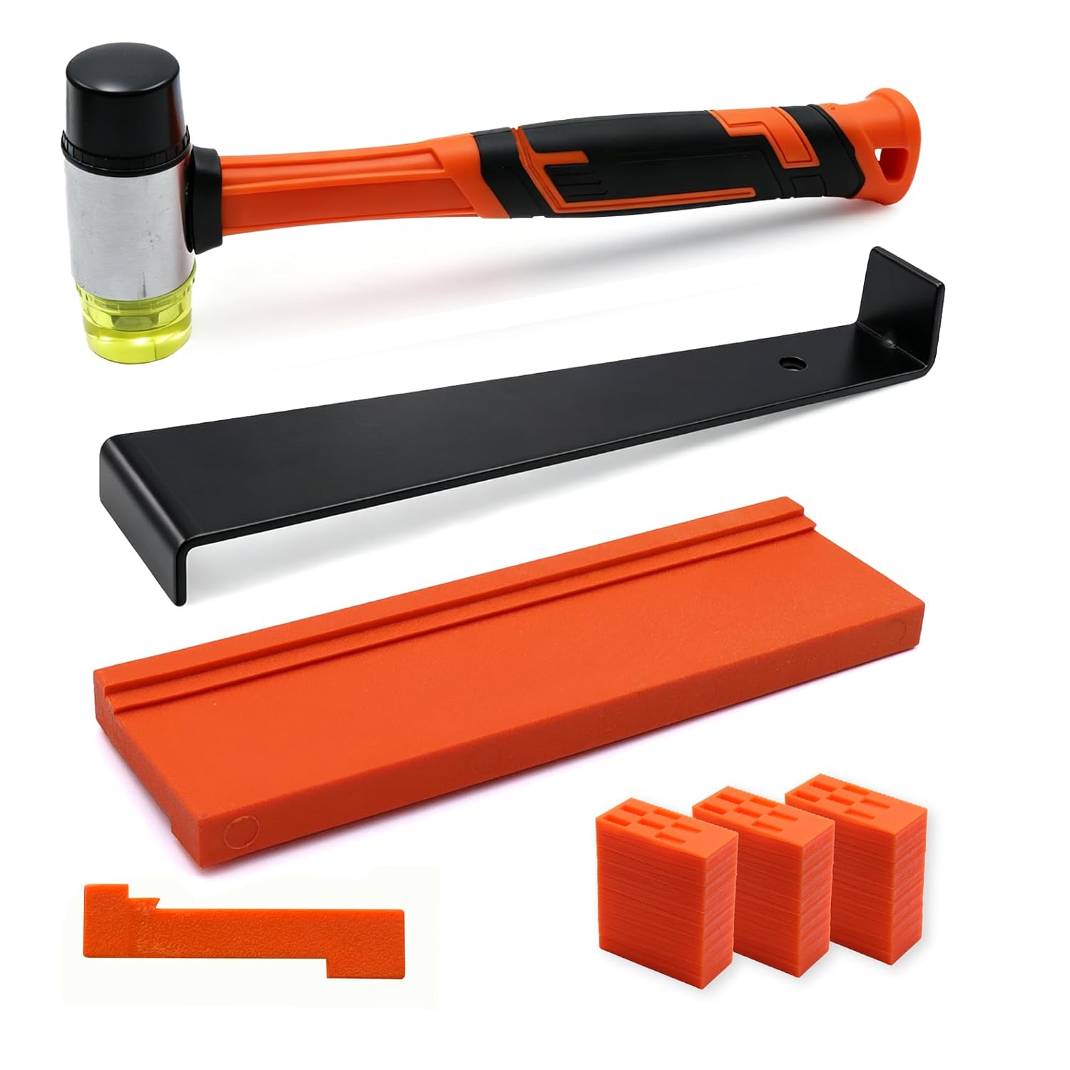63PCS Laminate Wood Flooring Installation Kit, Vinyl/LVP Flooring Tools, Tapping Block with Double-Sided Notches, Pull Bar, Floor Spacers, Rubber Mallet