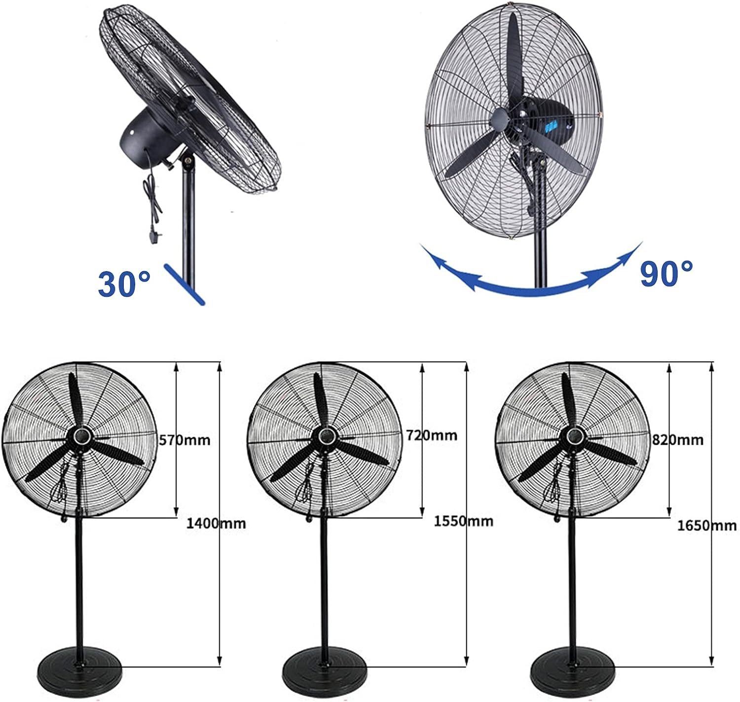 HORV Pedestal Fan, 3-Speed Oscillating Floor Fan, Standing Cooling Fan, Quiet Operation, Ideal for Home, Office, Black