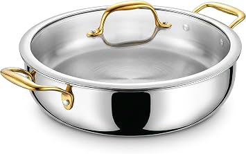 MICHELANGELO 12-Inch Tri-Ply Stainless Steel Saute Pan with Glass Lid, 6 QT