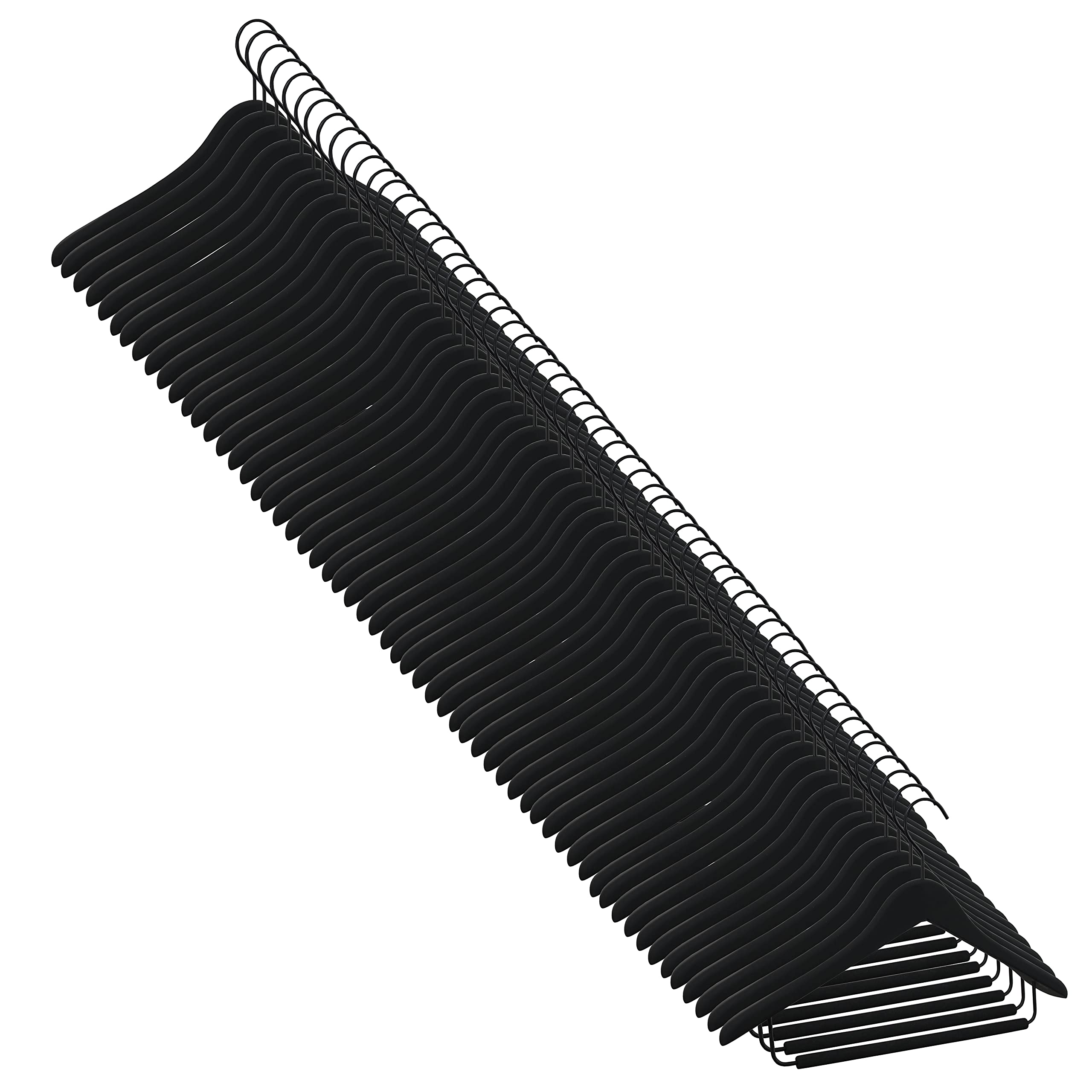 GERSO Premium Kleiderbügel 50er Set – Massivholz Formbügel 45cm – rutschfest gummiert schwarz – mit Hosensteg & drehbarem Haken