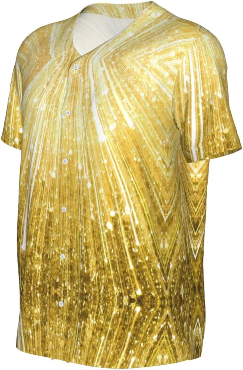 Gold Bling Stylish Softball Jersey,Personalized and Breathable Baseball Button Down for Men for All Seasons and Occasions