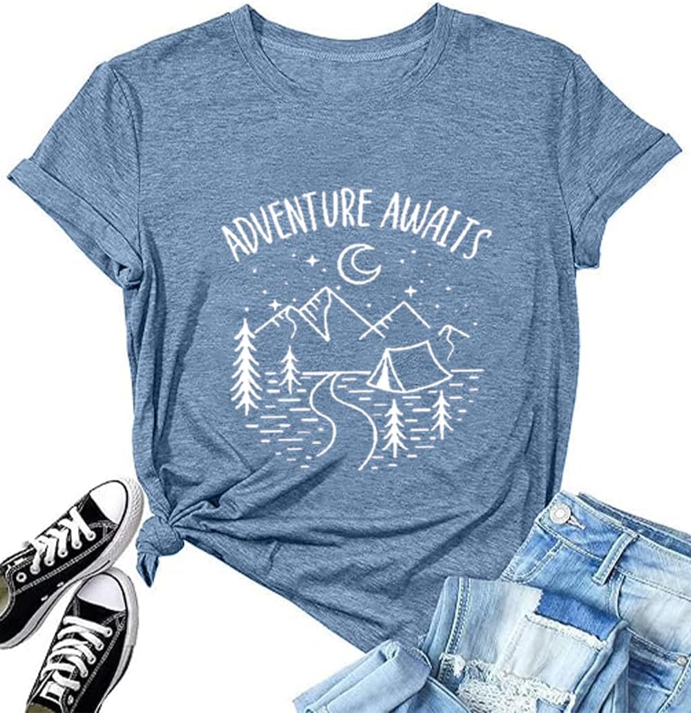 Adventure Awaits Shirts for Women Cute Sunrise Eagle Graphic