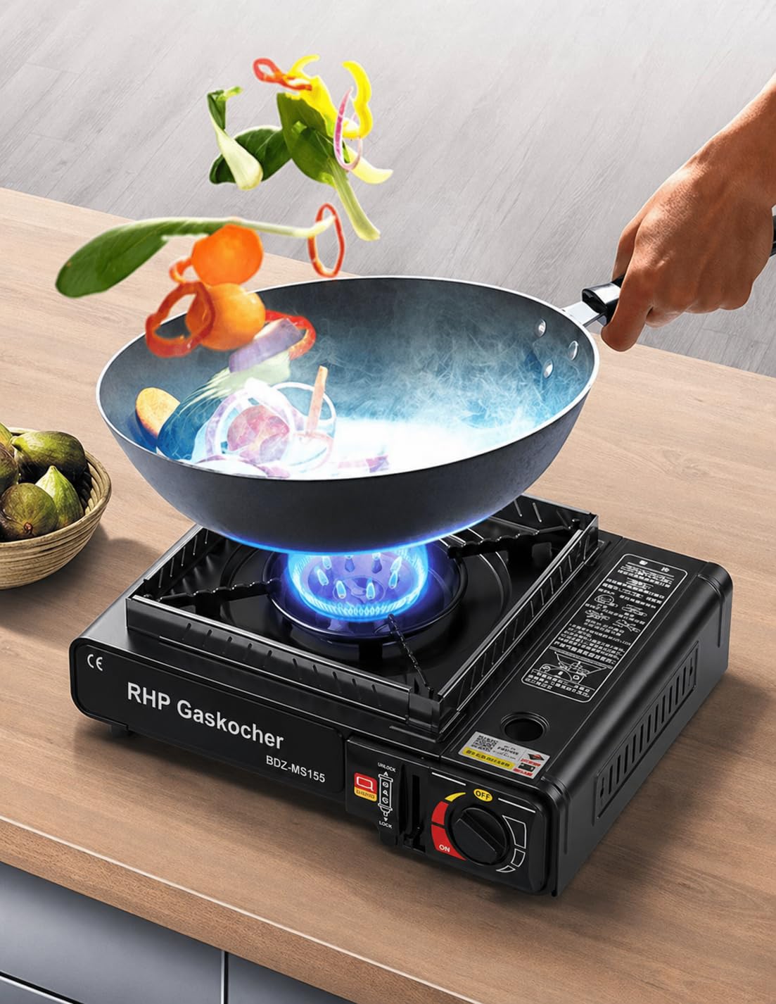 Réchaud à gaz d'extérieur RHP cuisinière de camping I cuisinière à gaz avec 8 cartouches de gaz à baïonnette - avec étui pratique - jusqu'à 30% de consommation de gaz en m