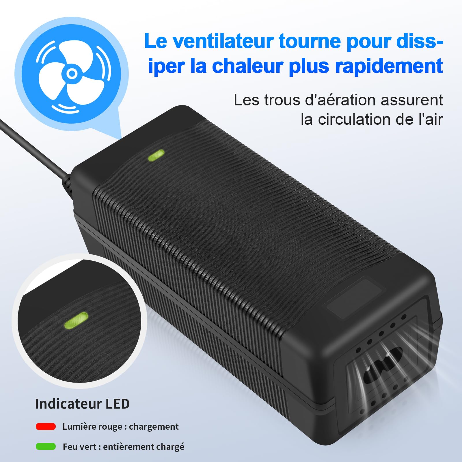 58,8 V 2 A Chargeur pour Kugoo G3/G-Booster Trottinette Électrique, Vélo Électrique, Hoverboard, Câble de Charge avec Fiches d'Interface 4 en 1, 117 W Chargeur de Batterie au Lithium