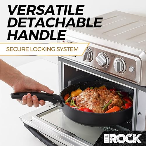 Miniatura 8 de THE ROCK SMART SPACE Juego de 16 ollas y sartenes antiadherentes con ROCK.TEC, juego de utensilios de cocina apilables con asas desmontables, a