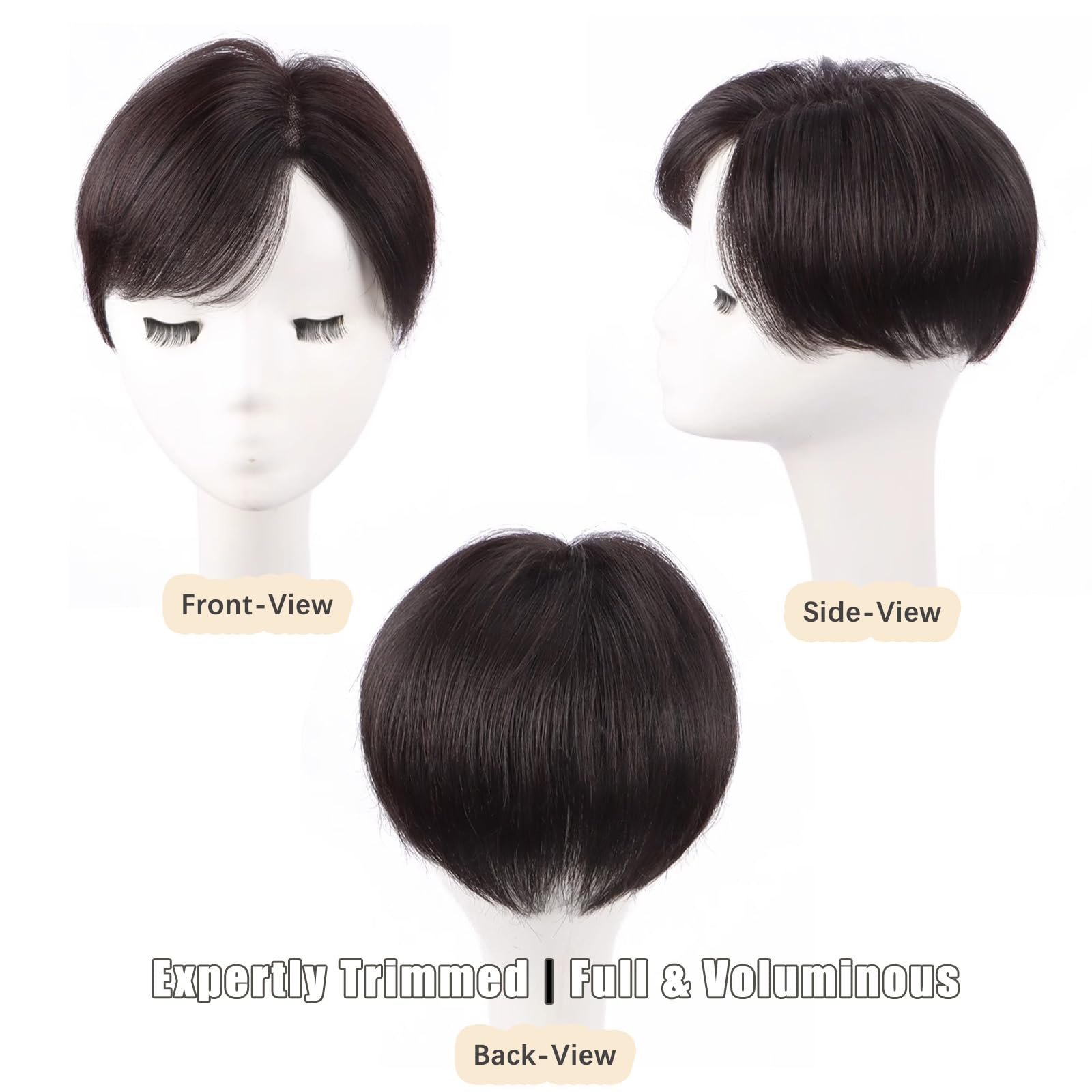 Kurzhaar Echthaar Topper für Damen,Mokka Braun Remy Echt-Menschenhaar Clip-in Haarteil 16x18cm handgeknotete Basis Links-Scheitel Haaraufsatz gegen dünnes Haar & graue Haare 15cm Haarlänge
