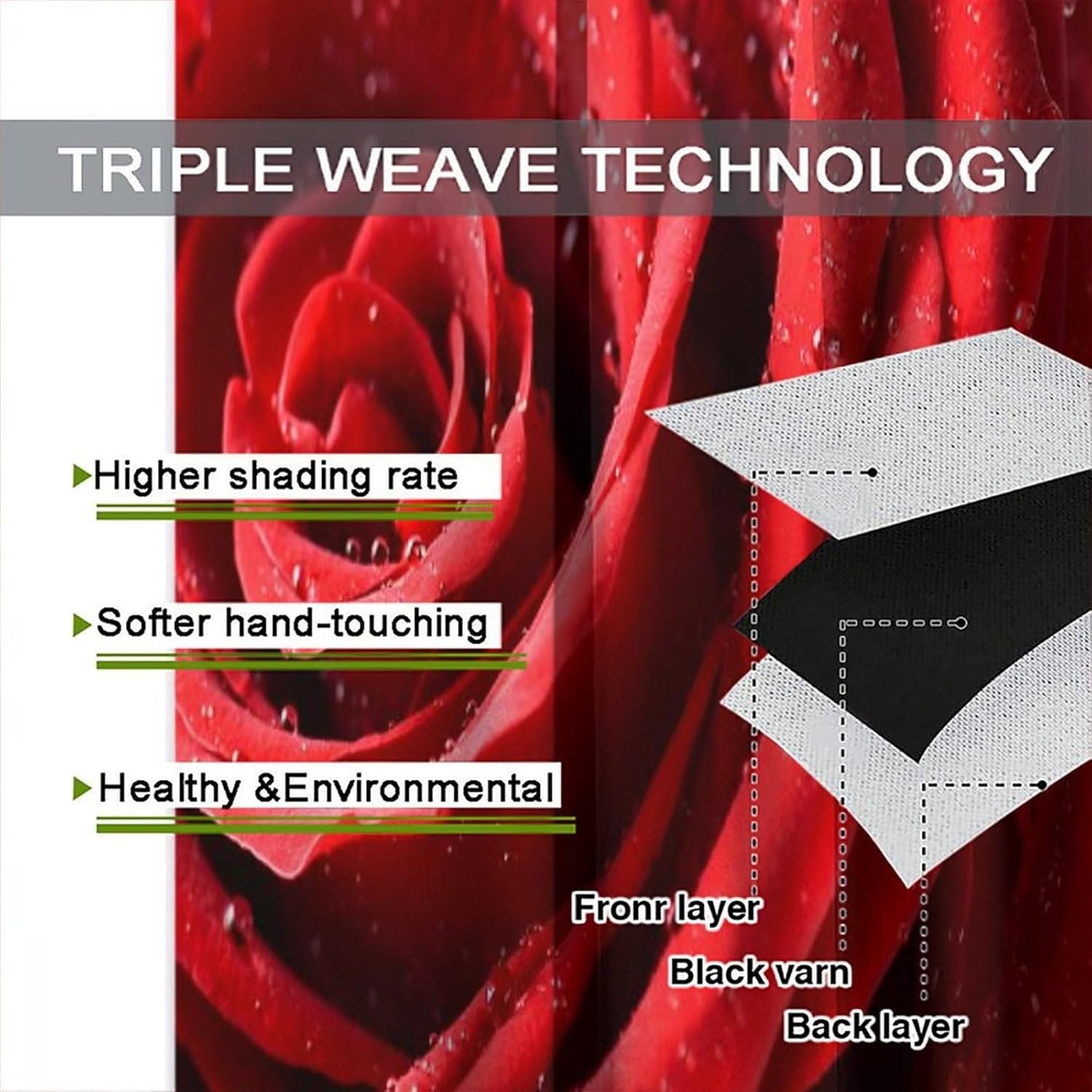 Red Roses Curtains Valentines Romantic Rose Print Burgundy Red Flower Floral Curtain with Rod Pocket for Bedroom Living Room Decor Drapes Window Treatments 2 Panels Set 42x63in