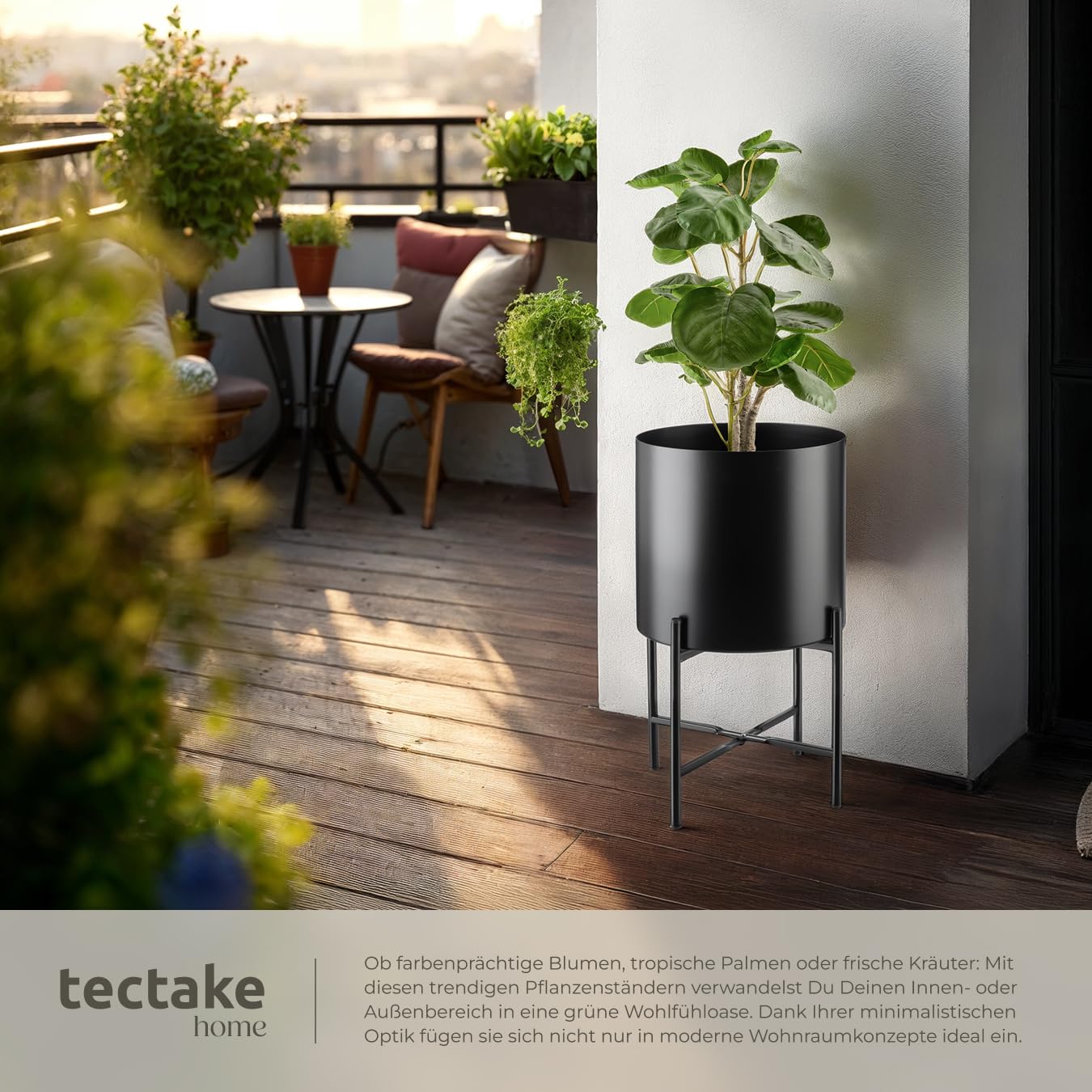 tectake® Pflanzenständer 2er Set, Blumenständer, Metall Blumentopf, abnehmbare Übertöpfe, Blumentöpfe als Deko Wohnzimmer, Übertopf für Innen und Außen, Blumenhocker mit Füßen und Übertopf - schwarz
