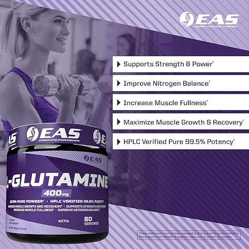 Miniatura 3 de EAS L-glutamina en polvo | 99.5% de pureza AjiPure Glutamina | Maximiza el crecimiento muscular y la recuperación | Mejora el equilibrio de