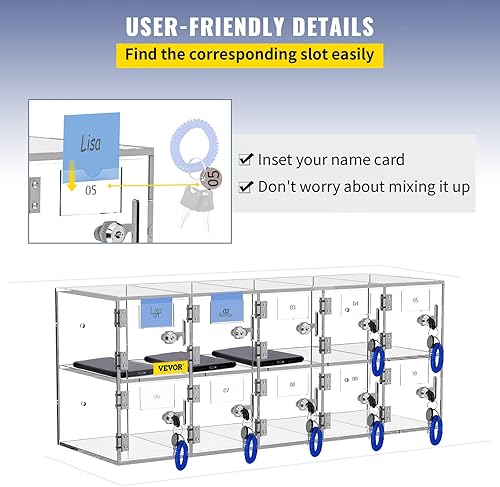 Miniatura 8 de VEVOR Clóset de almacenamiento para teléfono celular, 10 ranuras de material acrílico con cerraduras de puerta y llaves, bolsillo de gabinete