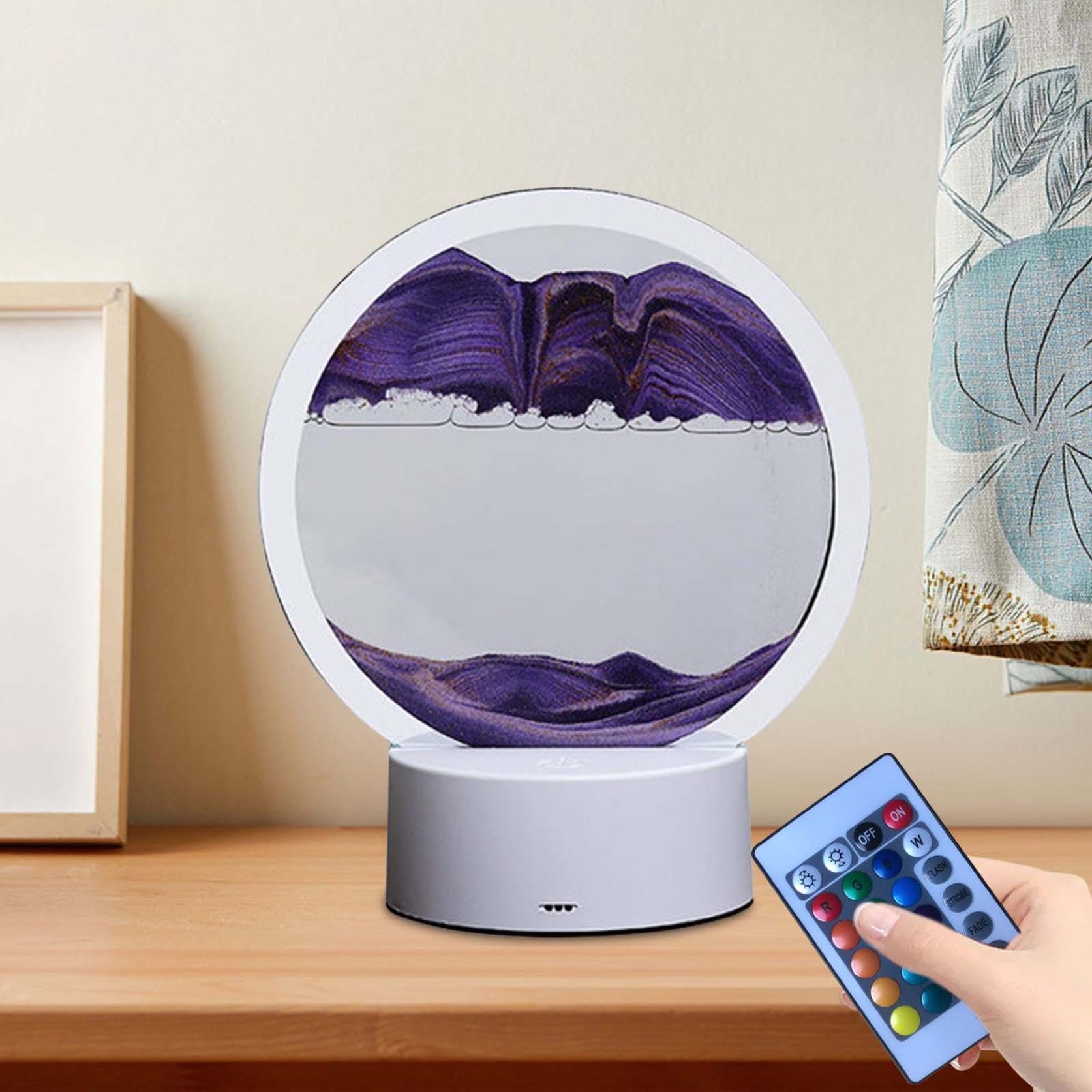 Three-Dimensional Sand Painting Table Lamp, Moving Hourglass Decorative Glass Ambient Lamp, Living Room Bedroom Quicksand Table Lamp (15ml) Best Gifts Three-Color Optional (Purple)