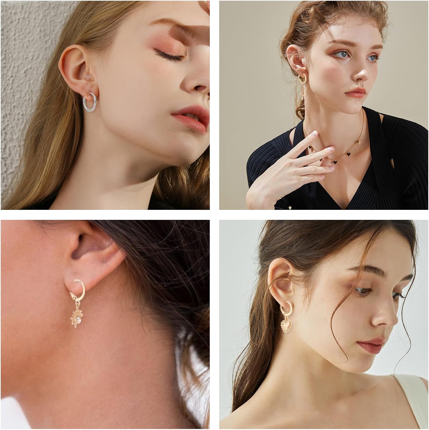 SUNNYCLUE 1 Box 14 Pairs Huggies Earrings Set Leverback Earrings Sets Hoop Huggie Earrings Dangle Hoop Earrings Gold Silver Fashion Earrings for Women Adults Jewelry Xmas Birthday Gifts Supplies