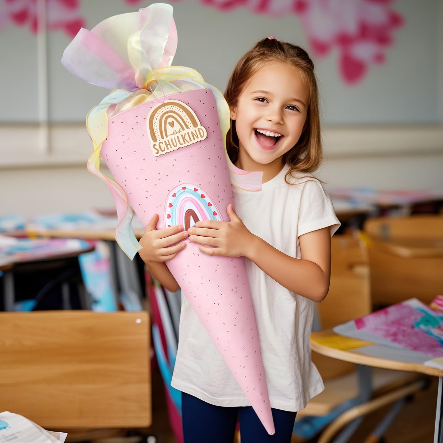Inizio della scuola, grande sacchetto di zucchero, rosa