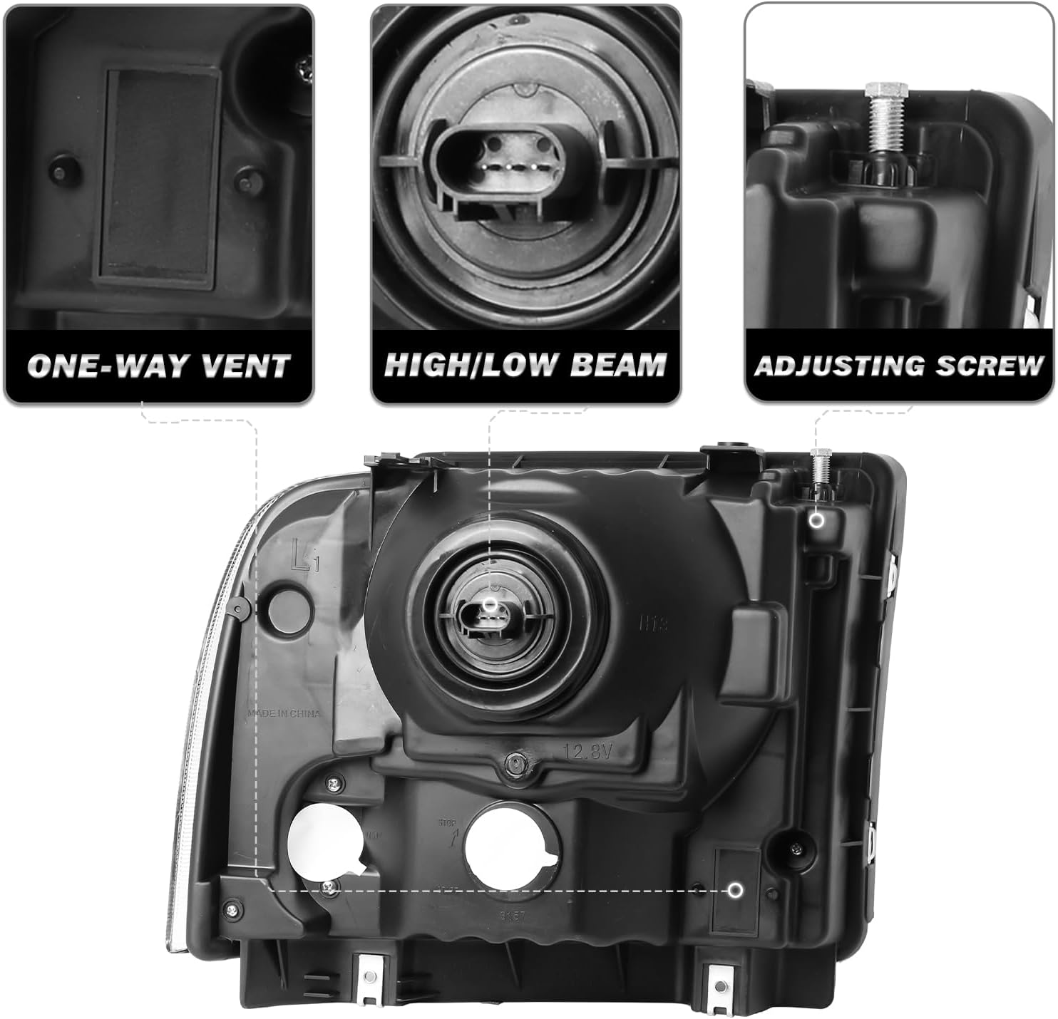 SOCKIR Headlight Assembly Fit for 1999-2004 F250 F350 F450 F550 Super Duty / 2000-2004 Excursion Chrome Housing Clear Reflector