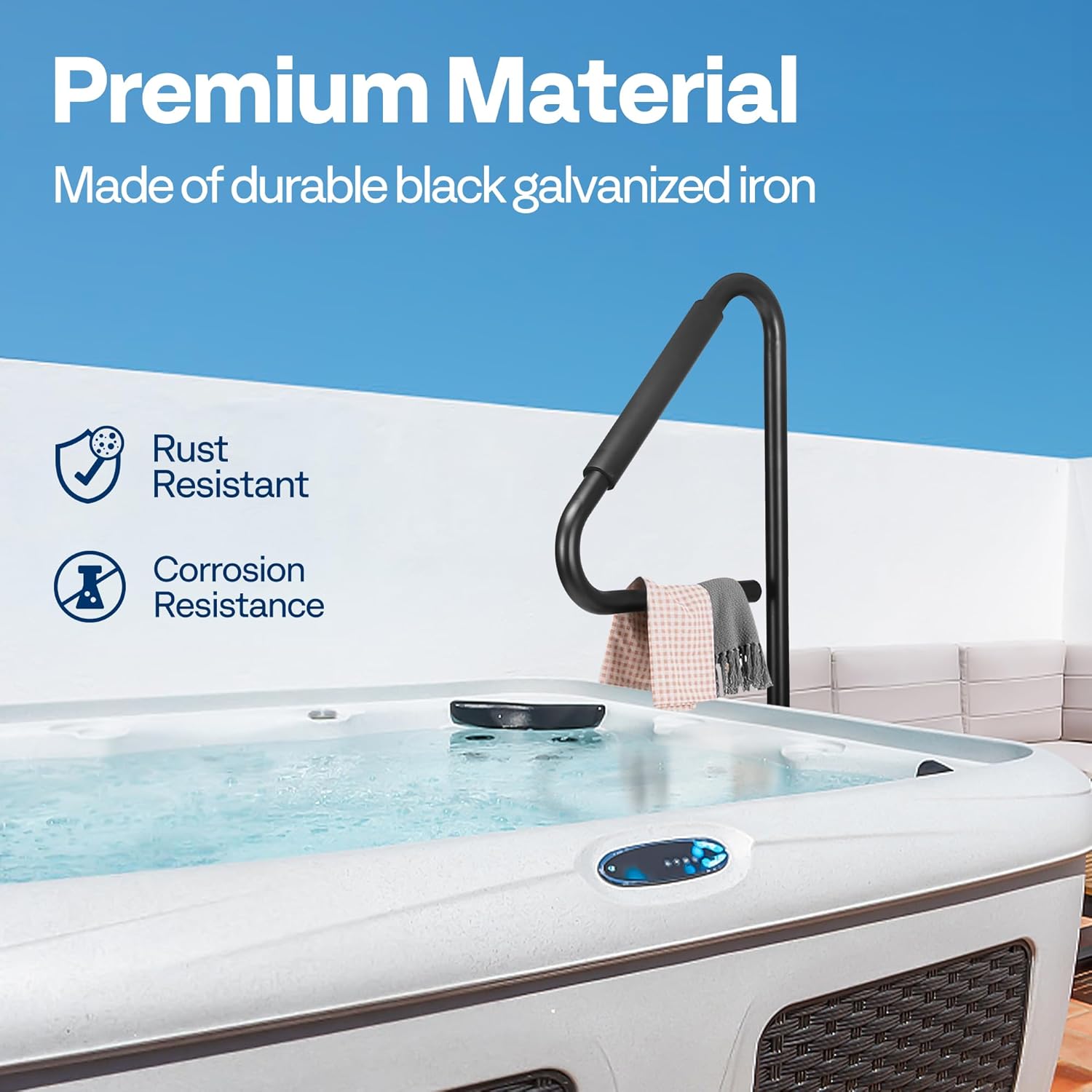VIVOHOME 360 Rotatable Hot Tub Safety Handrail, Height Adjustable 34.7'' to 63'', Slide-Under Base Spa Step Handle 600 LBS Load/Rubber Sponge for Indoor Outdoor
