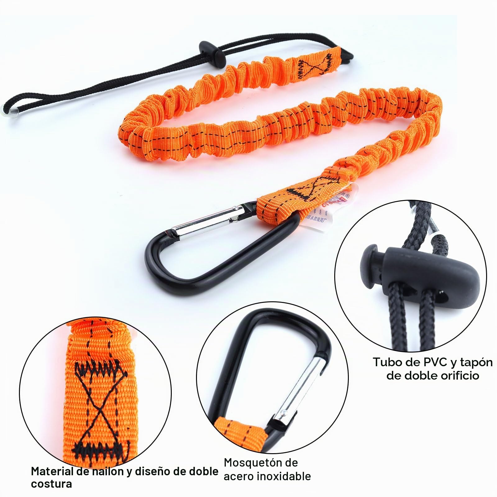 Cordón Retráctil para Herramientas 3 Piezas con Mosquetón para Construcción y Alpinismo Naranja
