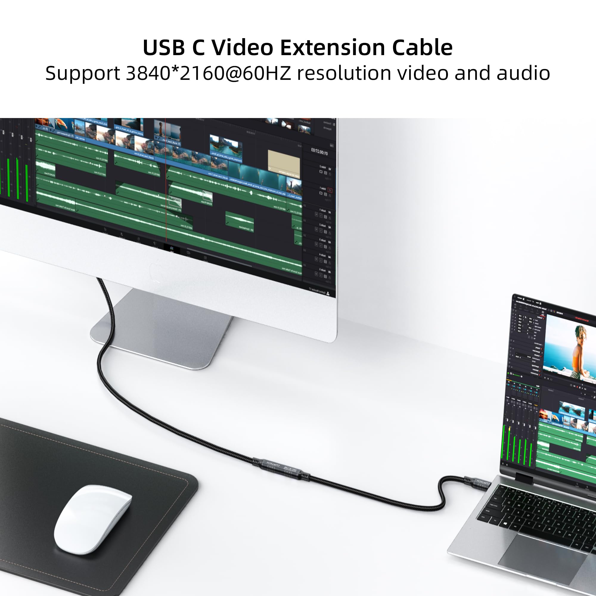 Cavo di prolunga USB C 3.2 da 20 Gbps, confezione da 2, ricarica rapida da 240 W 4K a 60 Hz, trasferimento dati 20 Gbps per Thunderbolt 4/3, per iPhone 15, iPad, Samsung Galaxy S24/S23, telefono,
