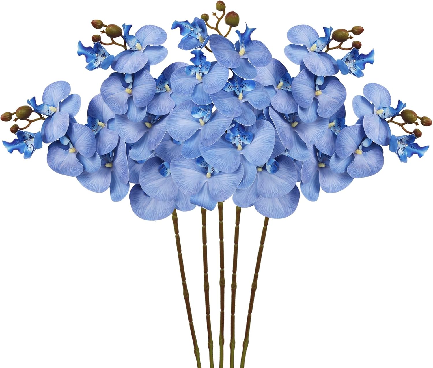 5PCS Blue Artificial Phalaenopsis Flowers 30" Real Touch Fake Orchid Blue Long Stem Latex Artificial Flowers for Tall Vase for DIY Wedding Bouquet Bridal Shower Home Party Decor