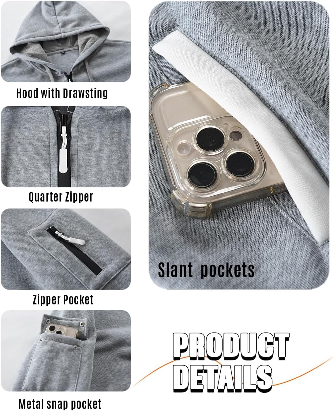 Leidowei Men's Hoodies Casual Pullover Hooded Sweatshirt Long Sleeve Quarter Zip Hoody Tops With Kangaroo Pocket - Image 6