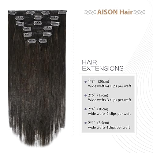 Miniatura 3 de Aison Extensiones de cabello humano real con clip, color marrón oscuro, 2.47 onzas, extensiones de cabello humano Remy con clip, 12 pulgadas, suave,